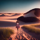 Desert landscape with surreal sand wave and warm light