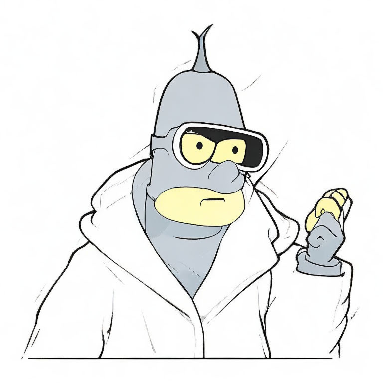 Male cartoon character with fin, goggles, hoodie, and banana phone