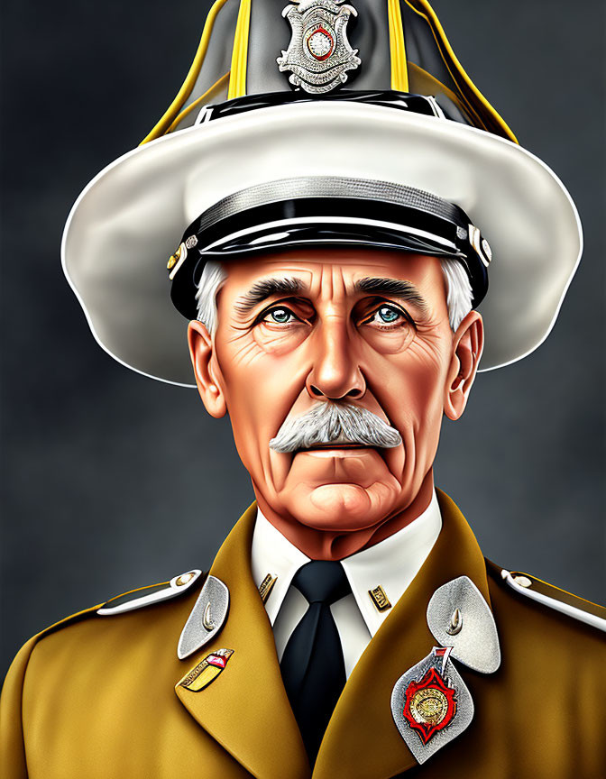 Dignified man in ceremonial uniform with mustache and cap badge