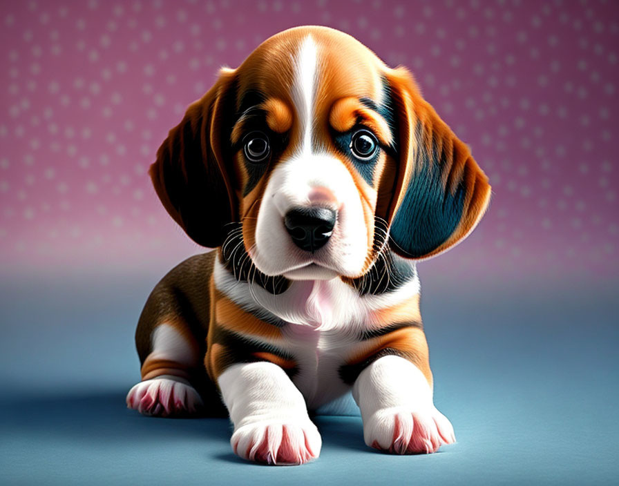 Tricolor Beagle Puppy with Big Eyes on Pink Background