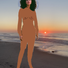 Woman in Beige Dress on Sunset Beach with Multiple Planets in Sky