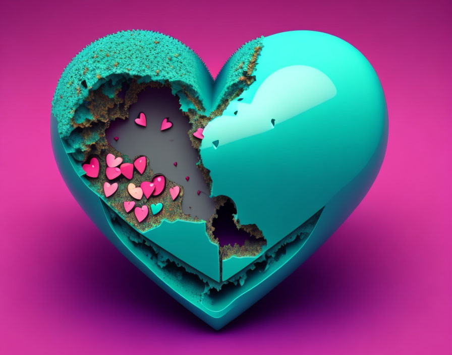 Heart-shaped 3D Illustration with Textured Surface and Smaller Hearts Inside
