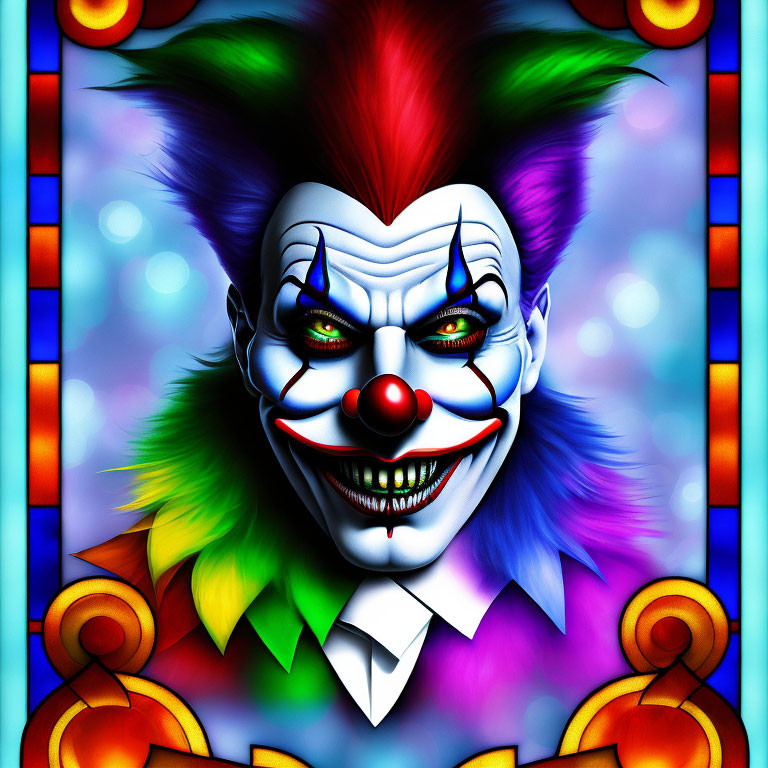 Colorful Clown Illustration with Exaggerated Features
