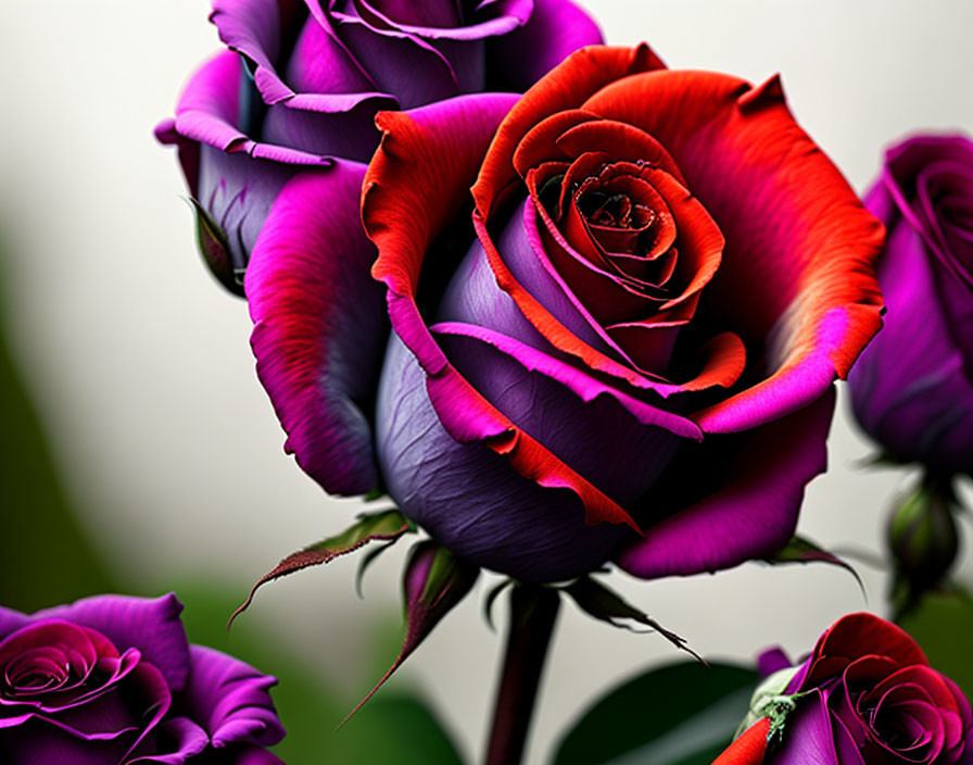 Bi-Colored Roses: Purple Petals with Red Edges on Soft-Focus Background