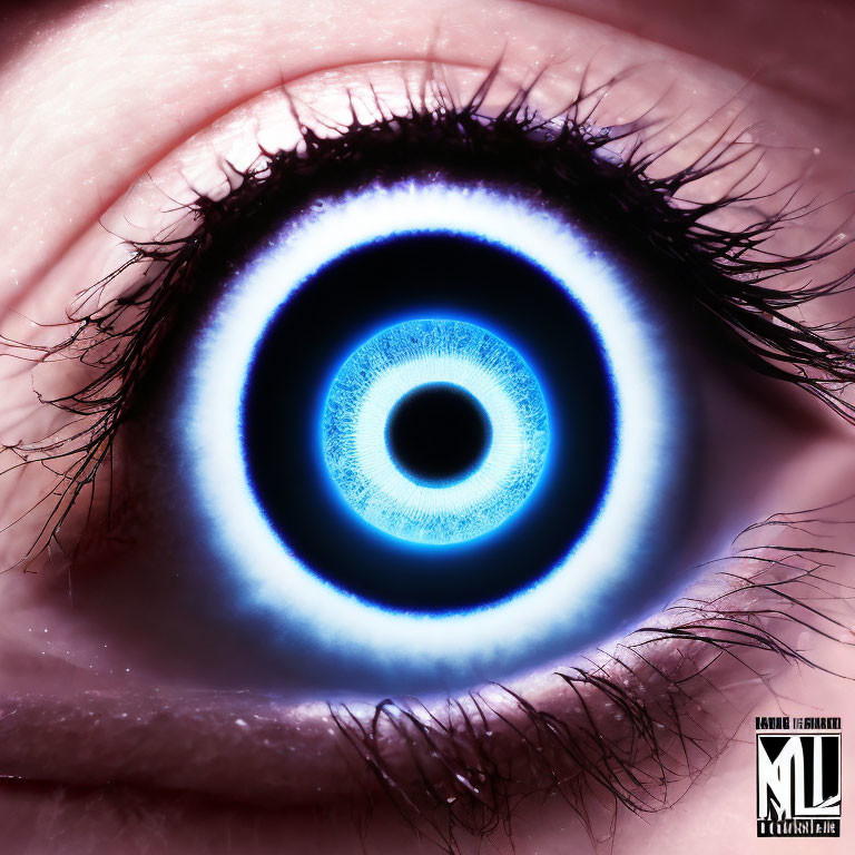 Detailed Close-Up: Human Eye with Vivid Blue Iris and Dilated Pupil