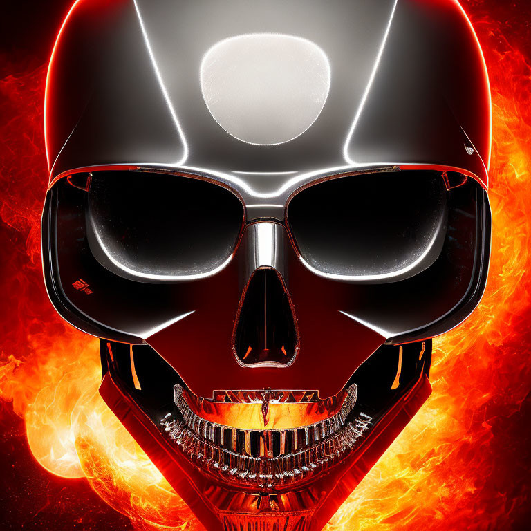 Stylized Darth Vader-inspired helmet on fiery backdrop