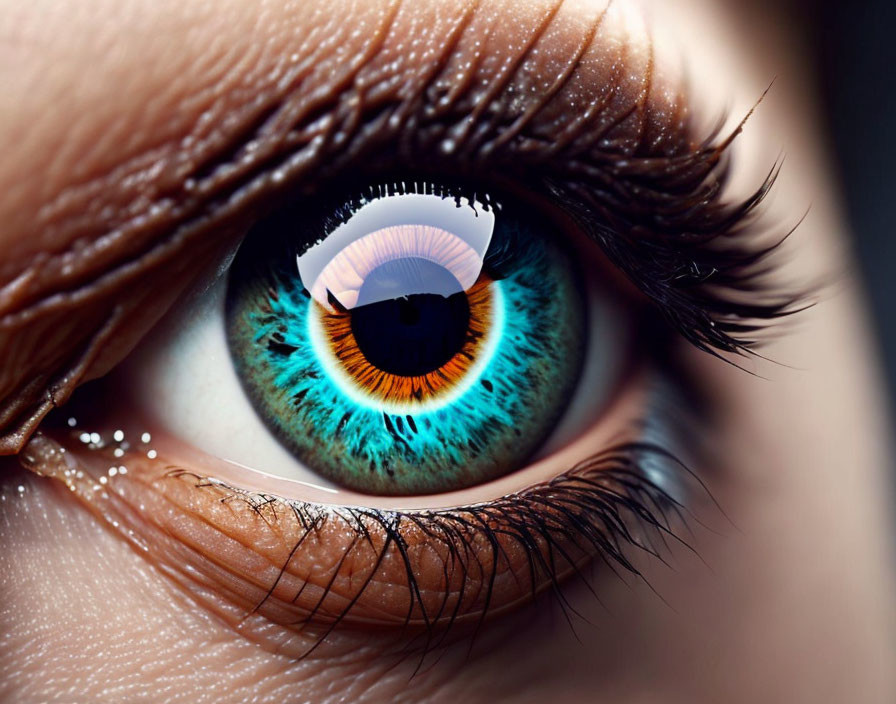 Detailed Close-up of Vibrant Blue and Orange Human Eye