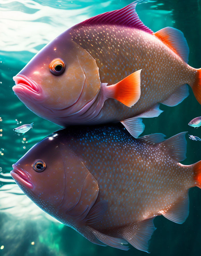 Vibrant pinkish-orange tropical fish in clear blue water