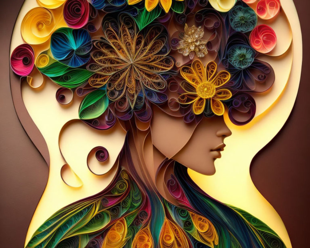 Colorful Paper Quilling Silhouette Profile Art Display