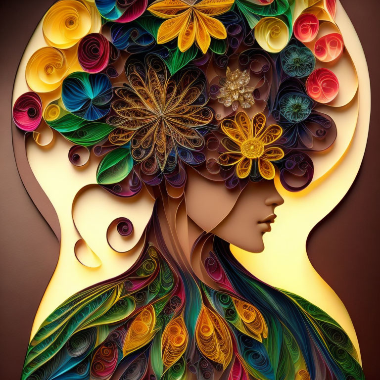 Colorful Paper Quilling Silhouette Profile Art Display