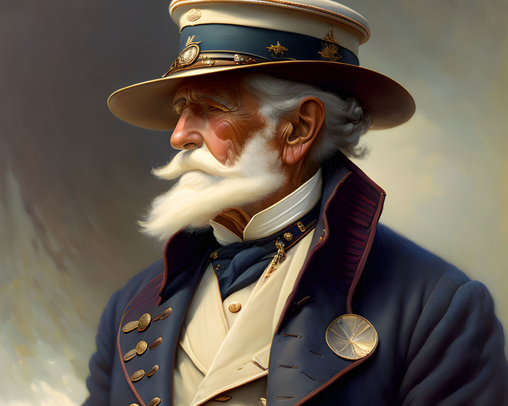 Elderly man in navy blue uniform with white beard
