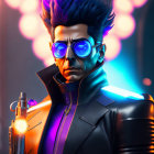 Futuristic character digital artwork with spiked hair, sunglasses, and glowing weapon