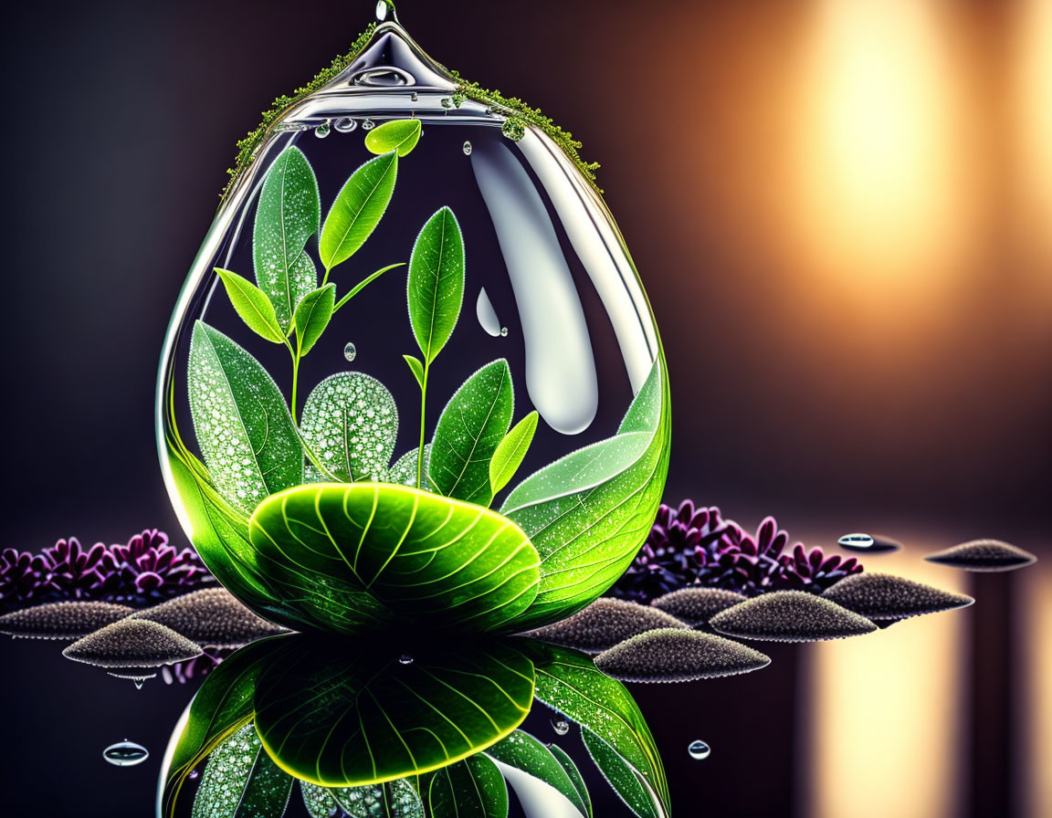 Digital Artwork: Water Droplet with Green Nature Theme