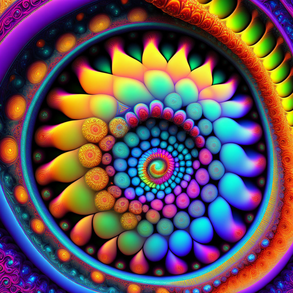 Colorful Fractal Art: Spiraling Flower-Like Patterns
