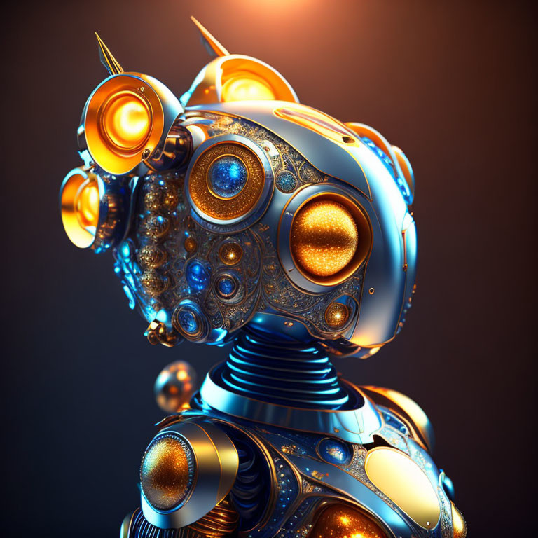 Detailed Steampunk-Style Robot Illustration with Ornate Gears