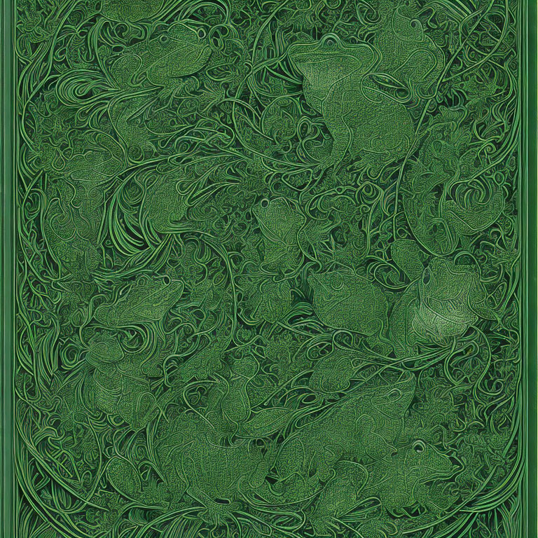 Intricate Green Abstract Pattern with Swirling Lines and Shapes