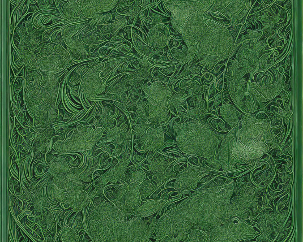 Intricate Green Abstract Pattern with Swirling Lines and Shapes