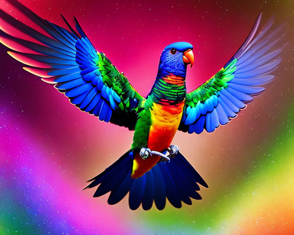 Colorful Parrot Flying in Starry Sky