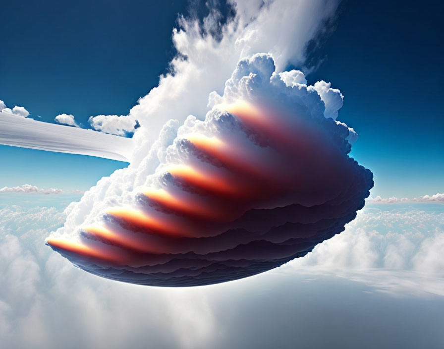 Orange-Tinged Cumulus Cloud Above Sea of Clouds