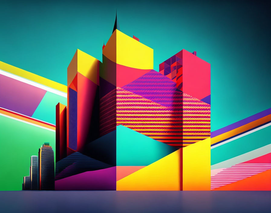 Colorful Geometric Abstract Art: Vibrant Cityscape Theme