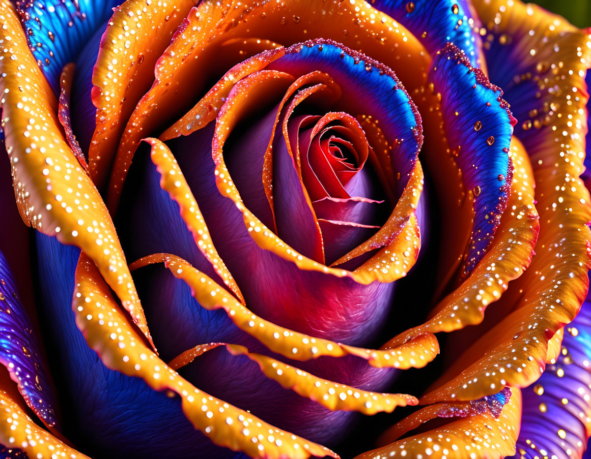 Vibrant Close-Up Image of Blue and Purple Rose Petals