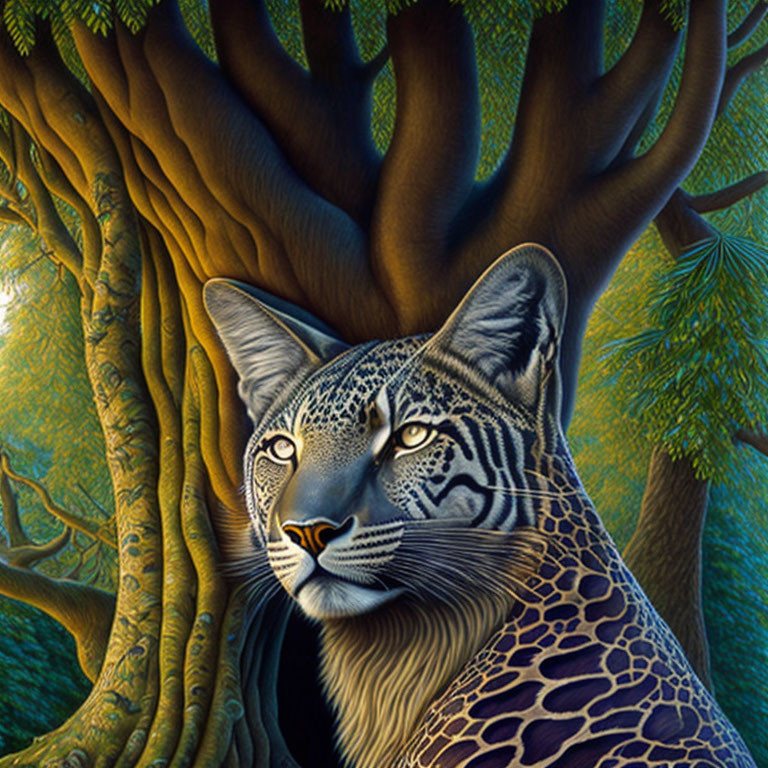 Detailed Leopard Artwork in Enchanted Forest Setting