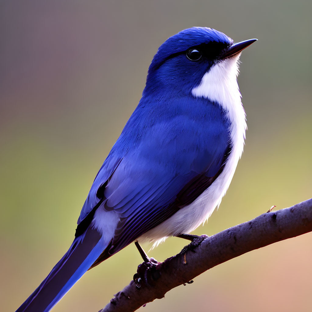 Blue and White Bird Perched on Branch with Autumn Background