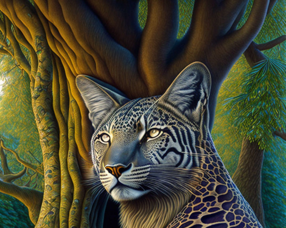 Detailed Leopard Artwork in Enchanted Forest Setting
