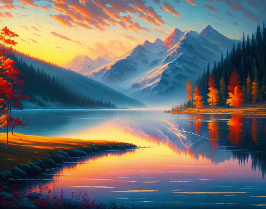 Sunrise on wild lake