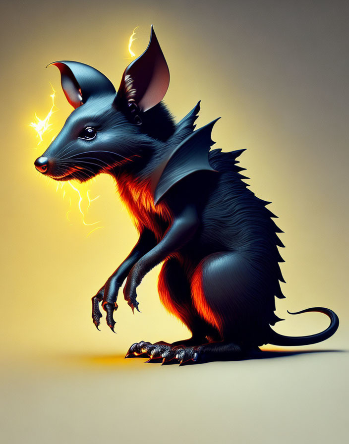 Illustration of electrified, bat-like creature with glowing features
