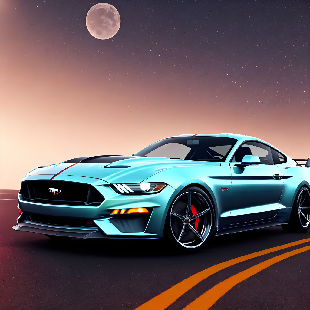 Ford Mustang under the Moon 