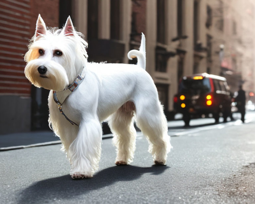 Confident White West Highland Terrier in Urban Street