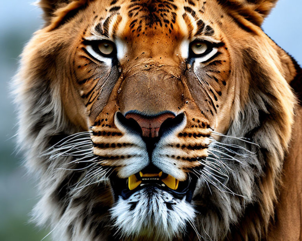 Detailed Close-Up of Intense Tiger Face and Striped Fur