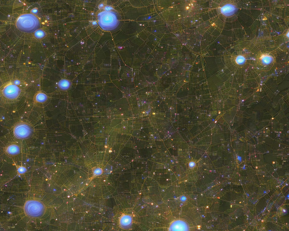 Satellite Night View: City Lights in Blue and Yellow