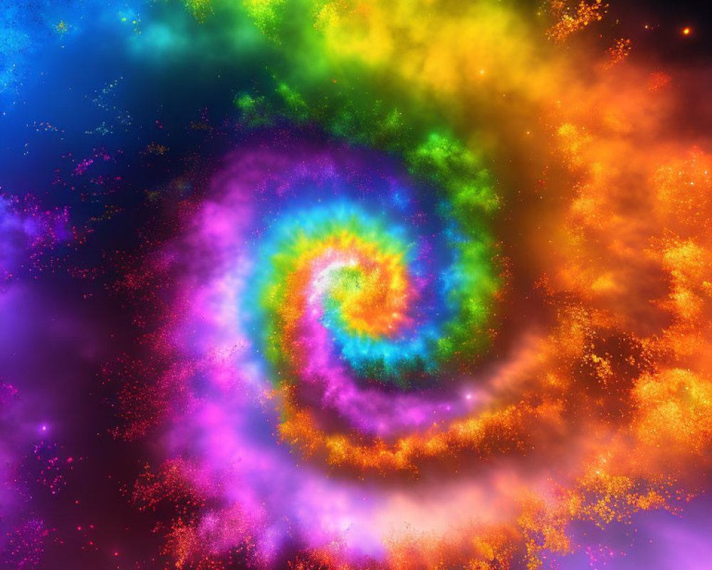 Colorful Spiral Galaxy with Vibrant Hues in Cosmic Phenomena