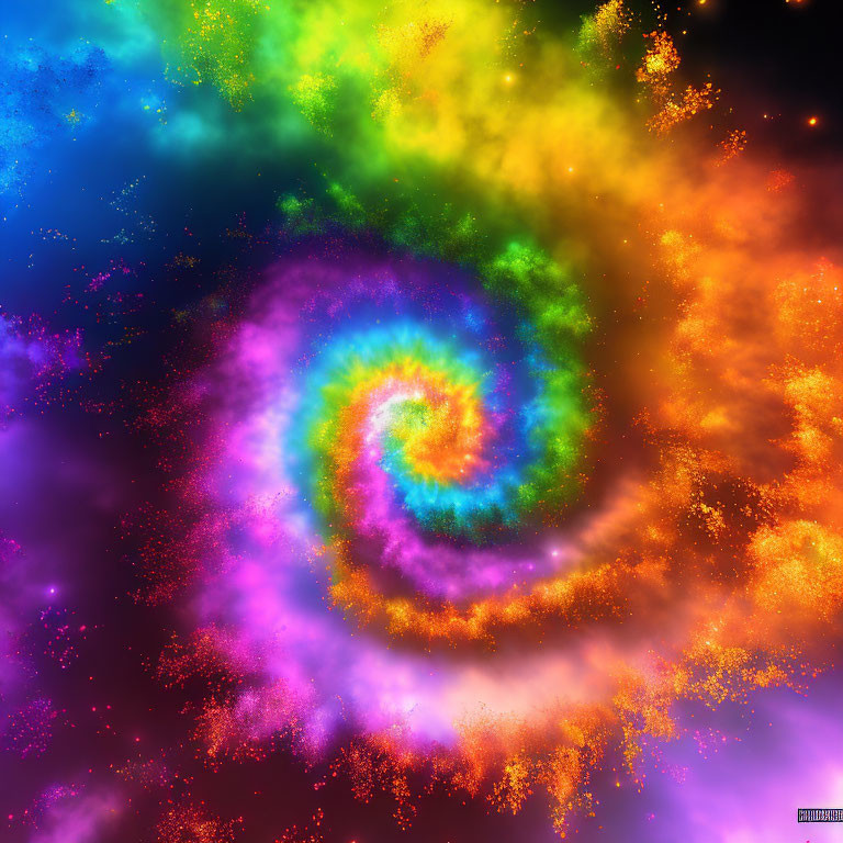 Colorful Spiral Galaxy with Vibrant Hues in Cosmic Phenomena