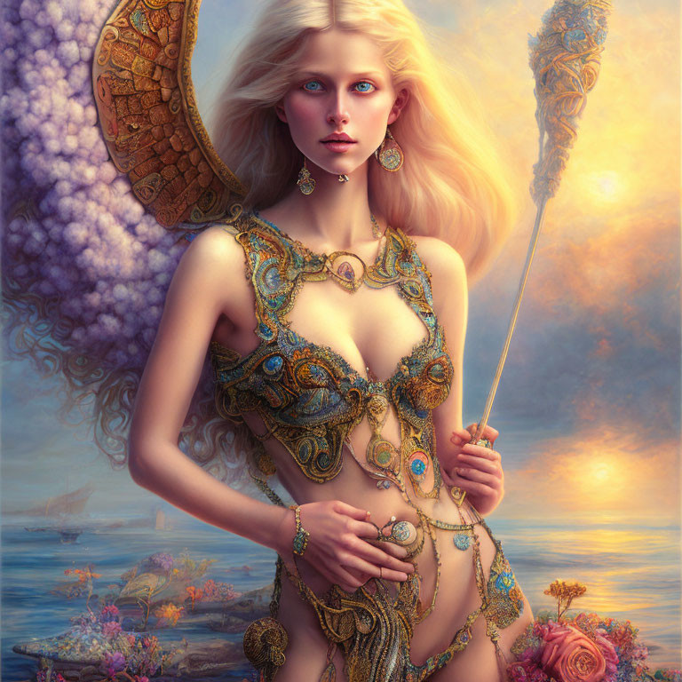 Blonde Woman with Blue Eyes in Fantasy Seascape
