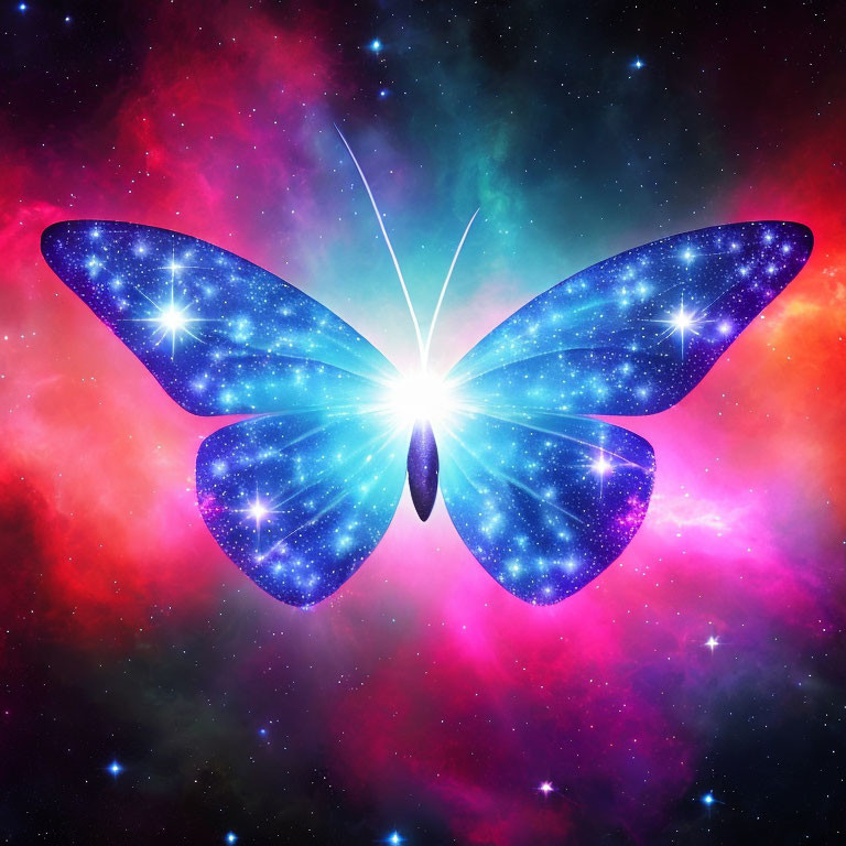 Colorful Cosmic Butterfly with Starry Wings on Nebula Background