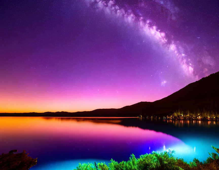 Stunning Milky Way Galaxy over Tranquil Lake at Night