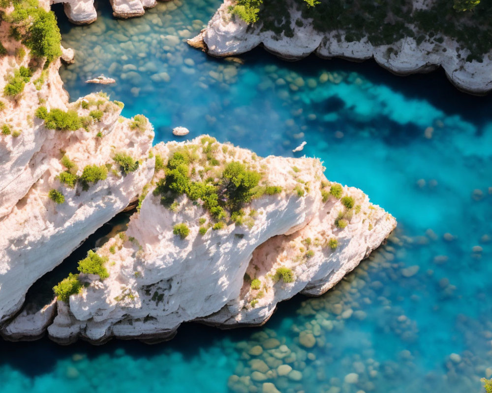 Scenic Aerial View of Turquoise Waters & Rocky Cliffs