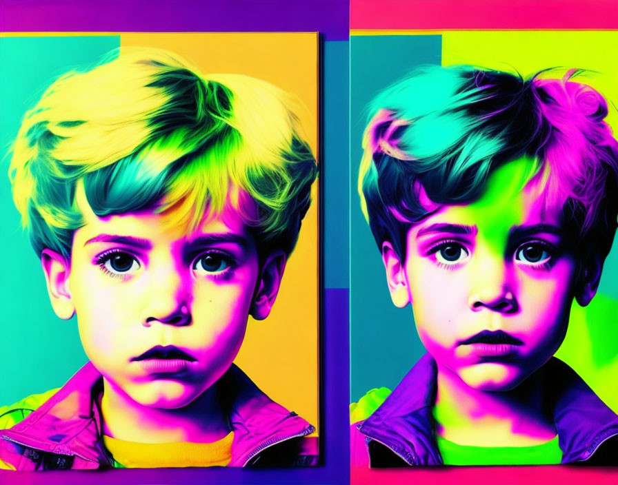 Colorful Pop Art Style Child Portraits with Exaggerated Colors
