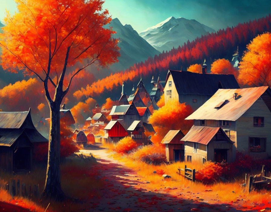  abstract autumn village art