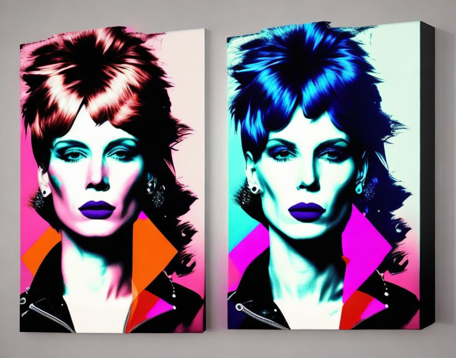 Colorful Pop Art Style Portraits of Woman with Stylized Hairdo and Makeup