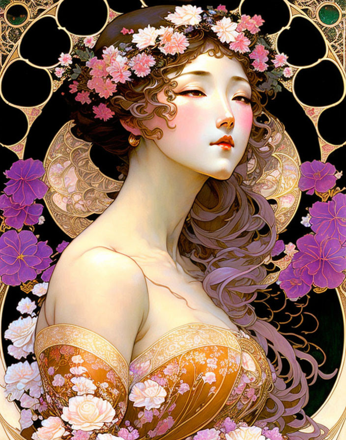 Ragazza giapponese baciata dai fiori di loto