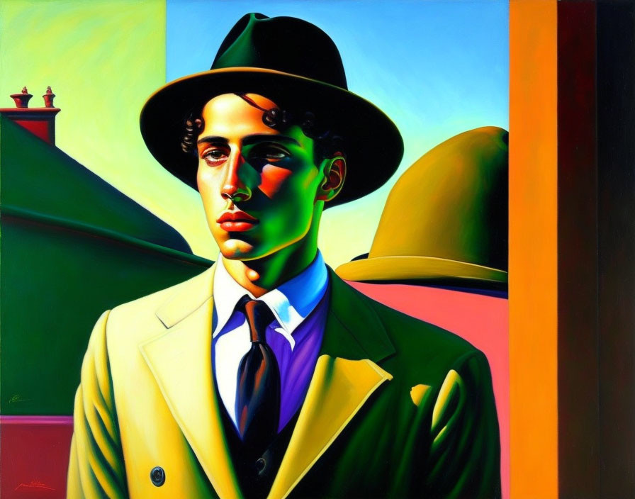 Colorful Stylized Painting of Dapper Man in Cream Suit