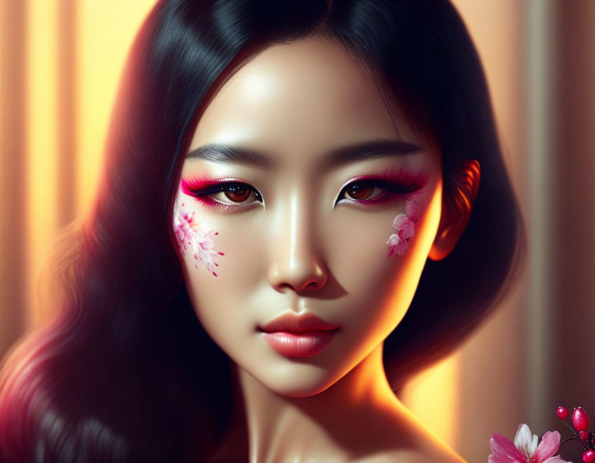 Vibrant pink eyeshadow on woman in digital portrait