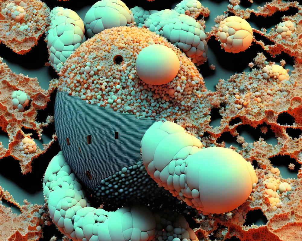 Blue and Orange Abstract Fractal Art with Coral-like Structures