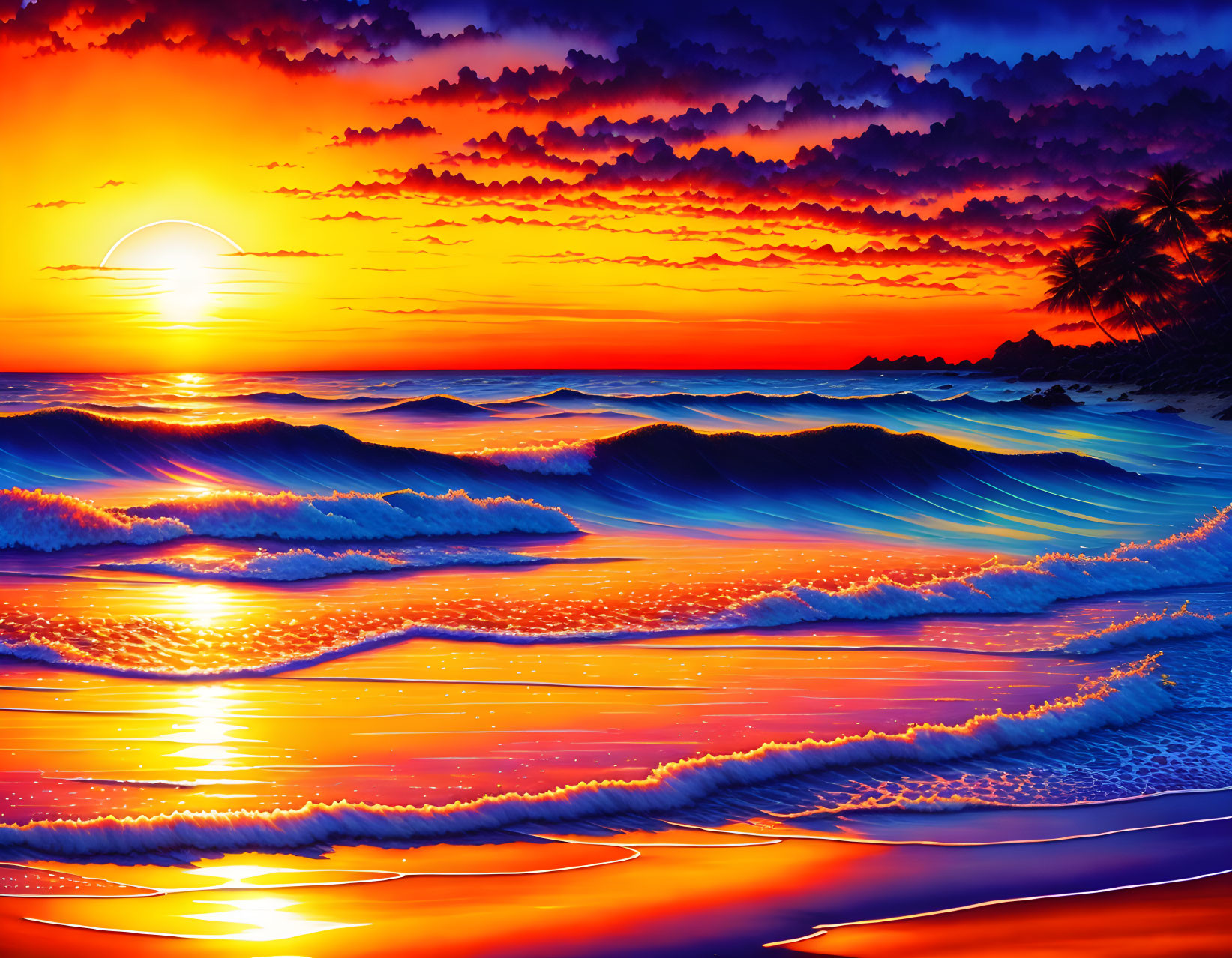 Bright sunset on the beach 
