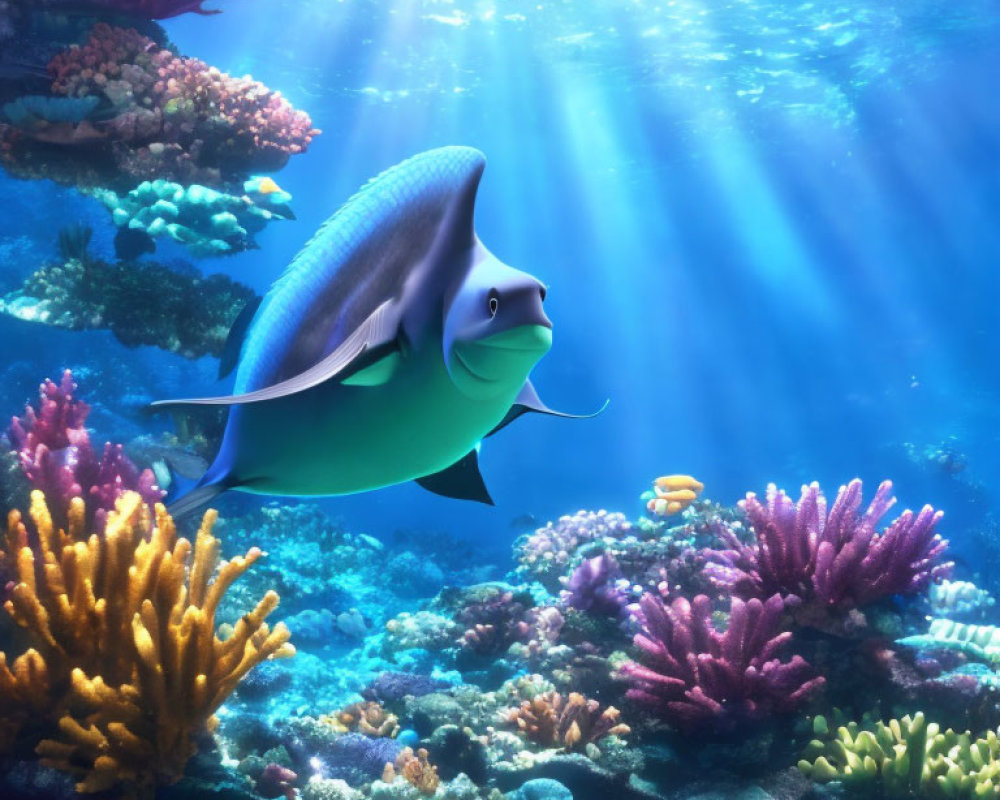 Colorful Fish and Coral Reefs in Sunlit Underwater Scene