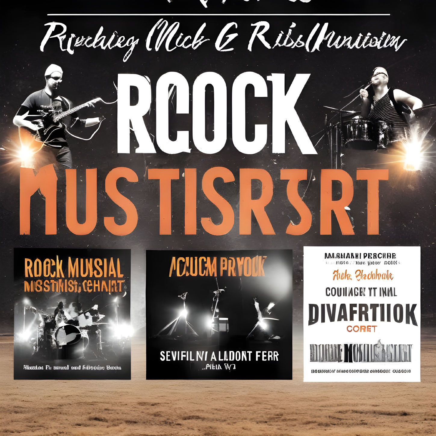 Musical Poster Featuring Dominant "ROCK" Word and Guitarist Images